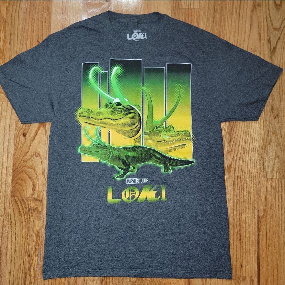 Marvel Loki Graphic Green Alligator Cotton Blend Tshirt Superhero Size Medium